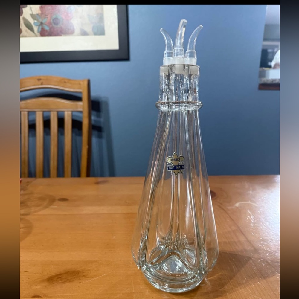 Vintage France Fait 4 chamber Stylish Clear Glass Vase with Unique Spout Design